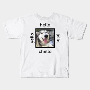 Cute Husky Dog Minimalist Hello Chello Kids T-Shirt